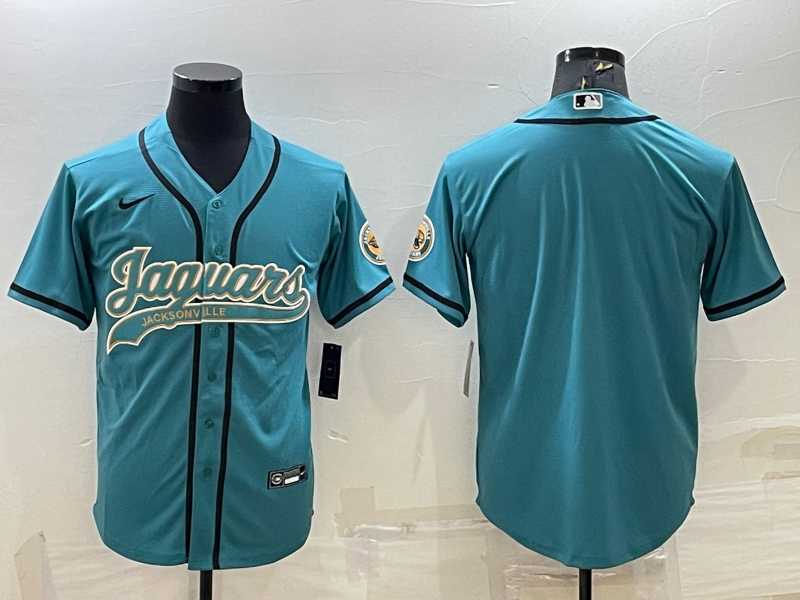 Mens Jacksonville Jaguars Blank Teal With Patch Cool Base Stitched Baseball Jersey->jacksonville jaguars->NFL Jersey